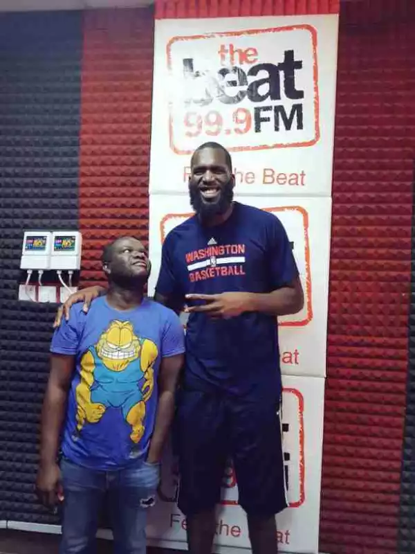 Very Tall Nigerian US-Based Basketballer, Daniel Ochefu, Visits The Beat FM (Photos)